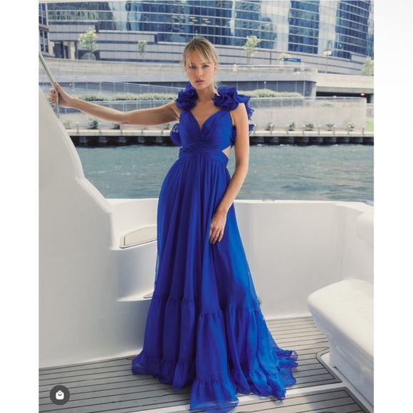 Mac Duggal 67911 Chiffon Cutout Ruffled Empire Waist Dress Size 6 NWT - Picture 1 of 13